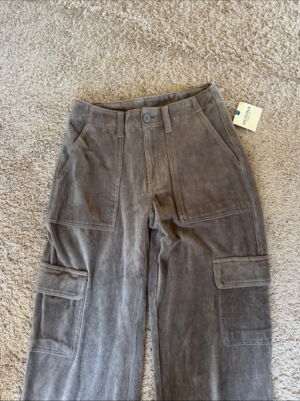 NWT Arizona Jean Company Charcoal Wide-Leg Corduroy Cargo Pants / E7 - Picture 2 of 6